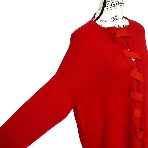 Flora Fedi Wool Cashmere Tunic Sweater Red Ribbon Cherry Red OS Made in Italy - Picture 3 of 10